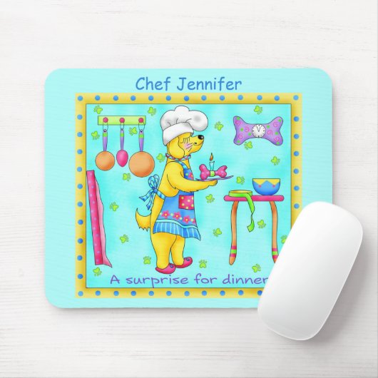 Dog Chef Cooking Dinner Art Turquoise Name Muismat (Met muis)