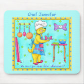Dog Chef Cooking Dinner Art Turquoise Name Muismat (Voorkant)