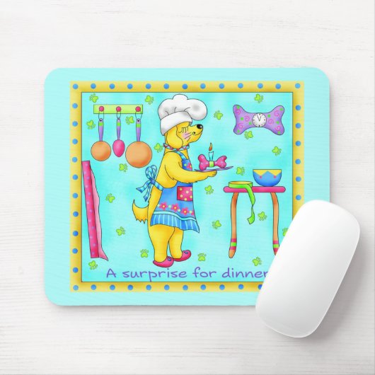 Dog Chef Koking Dinner Art Turquoise Mousepad Muismat (Met muis)