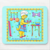 Dog Chef Koking Dinner Art Turquoise Mousepad Muismat (Voorkant)