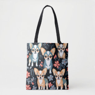 Dog Chihuahua Floral Tote Bag