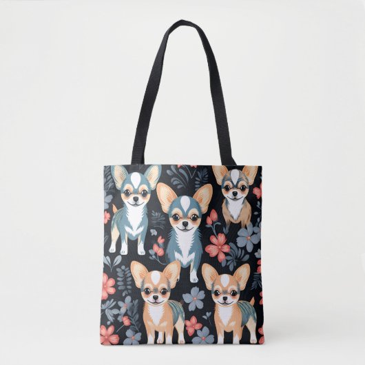 Dog Chihuahua Floral Tote Bag (Voorkant)