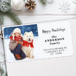 Dog Christmas Custom Photo Modern Retour Adres Etiket<br><div class="desc">Voeg een vleugje persoonlijkheid en plezier toe aan uw wenskaarten voor uw vakantie met onze Schattigee en moderne foto-retour-adreslabels! Perfect voor gezinnen die graag hun harige vrienden laten zien, deze labels hebben een leuk en feestelijk ontwerp met een aanpasbare fotoruimte, ideaal voor een momentopname van uw geliefden of uw schattige...</div>