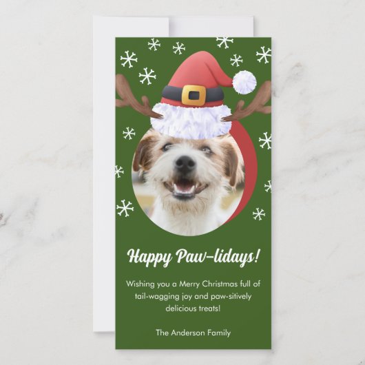 Dog Christmas Foto w Santa Reindeer Pet Digitaal Feestdagenkaart (Voorkant)