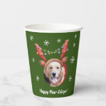 Dog Christmas Foto's w / Santa Rendier Antler Pett Papieren Bekers<br><div class="desc">Deze feestelijke papieren beker is perfect voor alle hondenliefhebbers in je leven! Met twee schattige foto's van petten met kerstman en rendiergewei tegen een groene achtergrond, brengt deze leuke beker zeker een glimlach op ieders gezicht. De foto's kunnen worden gewijzigd in foto's van uw eigen pup of de pup van...</div>