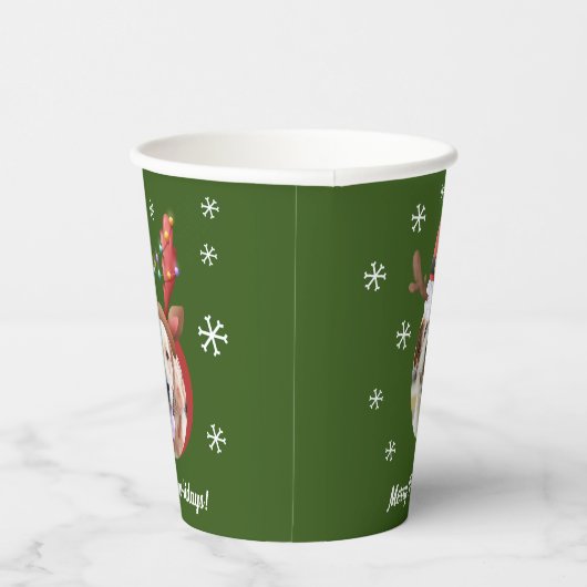 Dog Christmas Foto's w / Santa Rendier Antler Pett Papieren Bekers (Rechts)