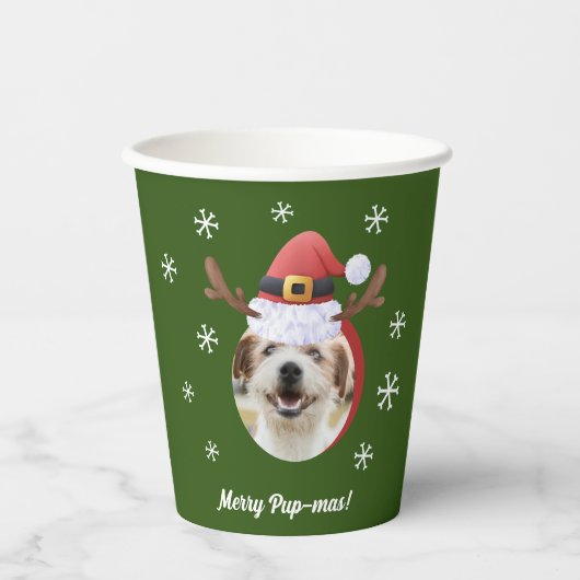 Dog Christmas Foto's w / Santa Rendier Antler Pett Papieren Bekers (Voorkant)