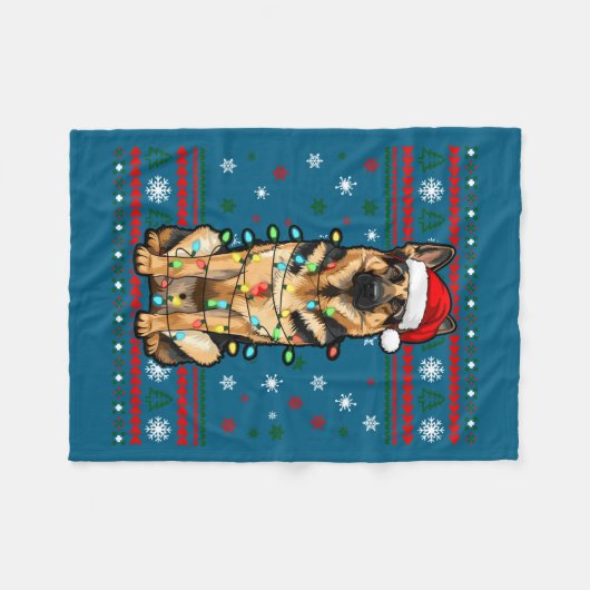 Dog Christmas, German Shepherd Christmas Lights Ug Fleece Deken (Voorkant (Horizontaal))