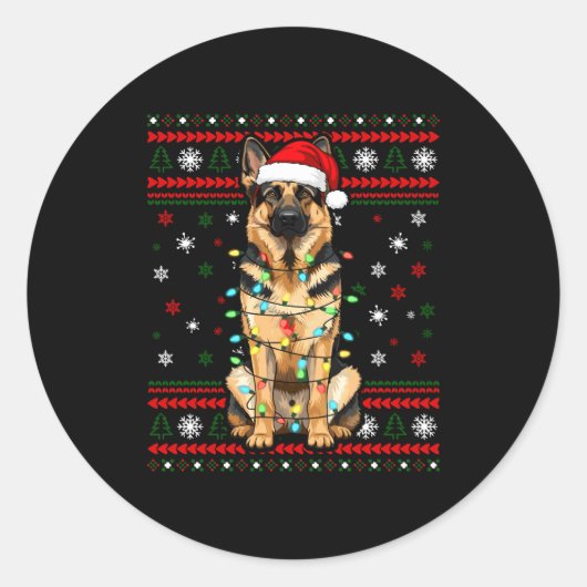 Dog Christmas, German Shepherd Christmas Lights Ug Ronde Sticker (Voorkant)