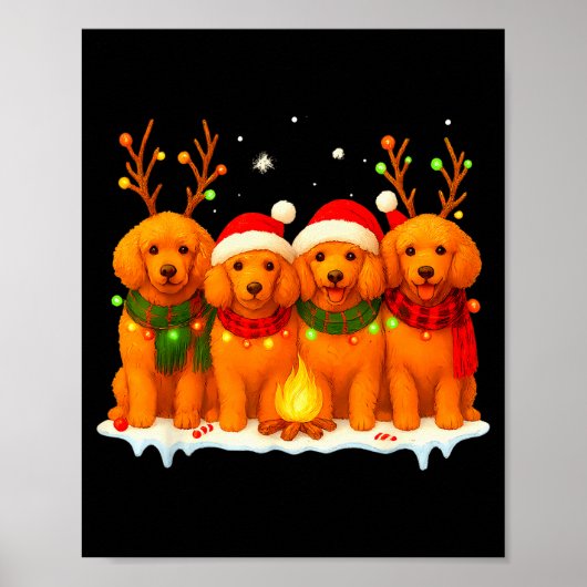 Dog Christmas Light Reindeer Santa Christmas Odle  Poster (Voorkant)