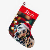Dog Christmas Schattige Pet Photo Name Grote Kerstsok (Voorkant (Hangend))