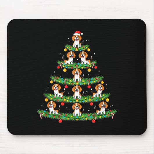 Dog Christmas Tree, Beagle Puppy Holiday Design Fo Muismat (Voorkant)