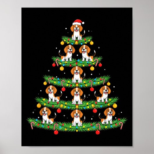 Dog Christmas Tree, Beagle Puppy Holiday Design Fo Poster (Voorkant)