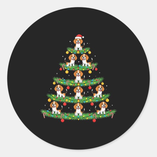 Dog Christmas Tree, Beagle Puppy Holiday Design Fo Ronde Sticker (Voorkant)