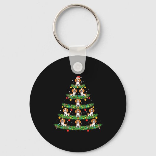 Dog Christmas Tree, Beagle Puppy Holiday Design Fo Sleutelhanger (Voorkant)