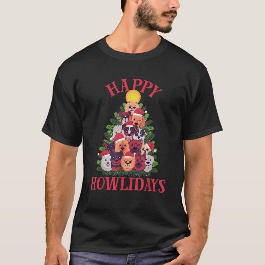 Dog Christmas Tree Happy Howlidays  T-shirt (Voorkant)