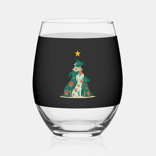 Dog Christmas Tree Shirt - Dog Christmas (3) Wijnglas Zonder Voet (Voorkant)