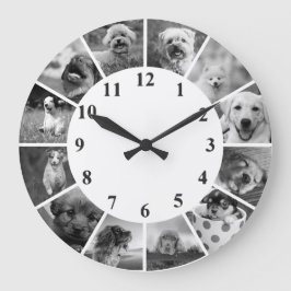  Dog Clock B+W Aangepast fotocollage Grote Klok