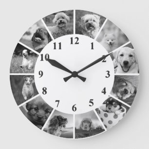 Dog Clock B+W Aangepast fotocollage Grote Klok