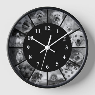 Dog Clock Black en White Cute Animal Photography