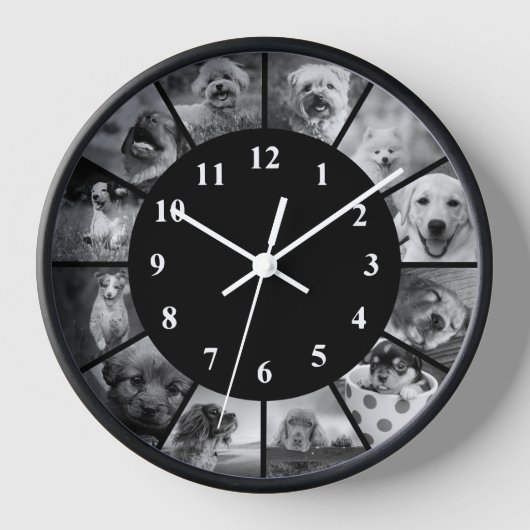 Dog Clock Black en White Cute Animal Photography (Voorkant)