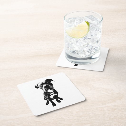 Dog Coaster – Sitting Dog Pose in Ink Linework Kartonnen Onderzetters (Insitu)