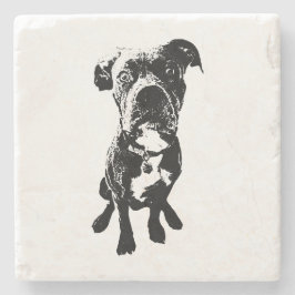 Dog Coaster – Sitting Dog Pose in Ink Linework Stenen Onderzetter