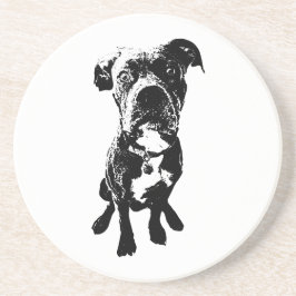 Dog Coaster – Sitting Dog Pose in Ink Linework Zandsteen Onderzetter
