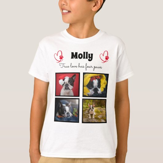 Dog collage 4 foto's t-shirt op maat voor jongens (Voorkant)