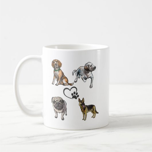 Dog Collage Pet Paw Heart Design Coffee Mok (Links)