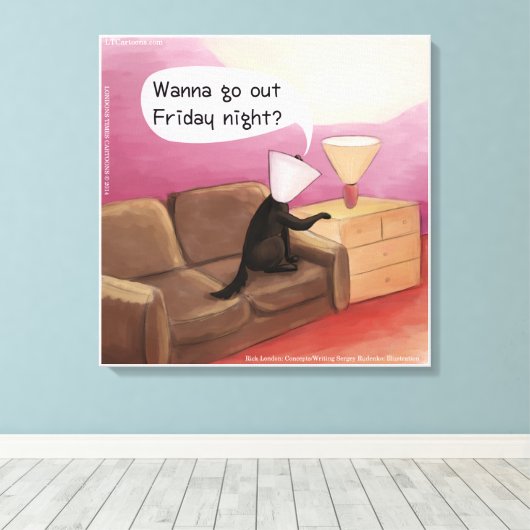 Dog Cone Dating Funny Cartoon Canvas Afdrukken (Insitu (Houten vloer))