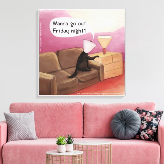 Dog Cone Dating Funny Cartoon Canvas Afdrukken (Insitu (Woonkamer))