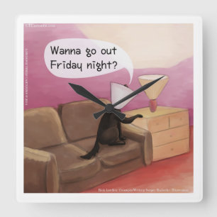 Dog Cone Dating Funny Cartoon Wall Clock Vierkante Klok