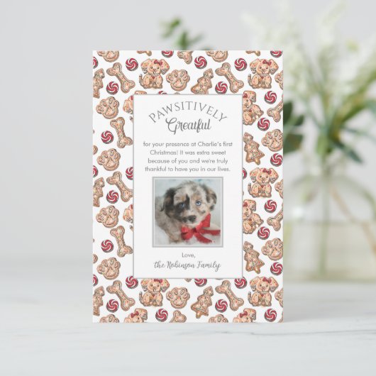 Dog Cookies Puppy's Eerste Kerstmis Dank u Kaart (Staand voorkant)