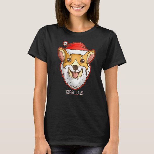 Dog Corgi Claus gekleed als kerstman T-shirt (Voorkant)