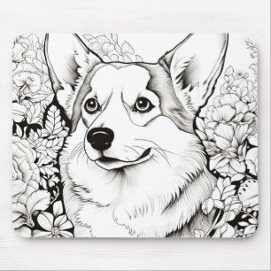 Dog Corgi Vreedzame Natuur Prairie Schets Tekening Muismat