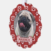 Dog Custom Foto en Naam Red Paw Print Gingham Ornament Kaart (Links)