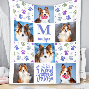 Dog Custom Pet 6 Photo Collage Colorful Paw Prins Fleece Deken