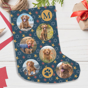 Dog Custom Pet Photo  Retro Sterren Patroon Kleine Kerstsok