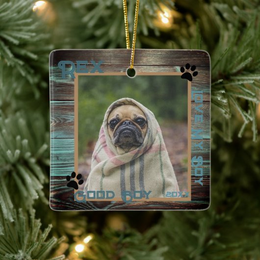 Dog Custom Photo Wood Keramisch Ornament (Boom)