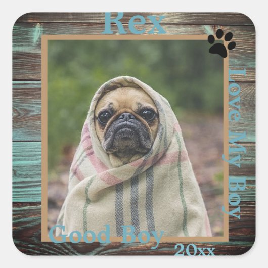 Dog Custom Photo Wood Vierkante Sticker (Voorkant)