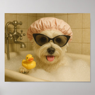 dog cute bathroom decor funny poster