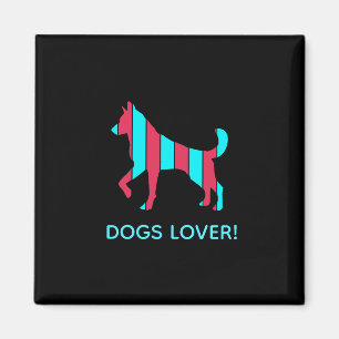 Dog - Cute Pet Pop Art, Blue & Red Abstract Animal Magneet