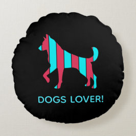 Dog - Cute Pet Pop Art, Blue & Red Abstract Animal Rond Kussen