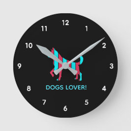 Dog - Cute Pet Pop Art, Blue & Red Abstract Animal Ronde Klok