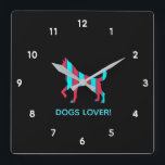 Dog - Cute Pet Pop Art, Blue & Red Abstract Animal Vierkante Klok<br><div class="desc">Retro,  pop,  kleurrijke creatie van Dog silhouette,  Square Clock. Speciaal thema blauwe en rode kleur,  met eenvoudig maar elegant pictogram met de naam kunst.Originele digitale kunst door Raphael Studio - 'Dog'.
Retro-pop en -stijl,  uniek ontwerp.
bewerkbare tekst: Wijzig de titel in je voorkeur.</div>