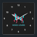 Dog - Cute Pet Pop Art, Blue & Red Abstract Animal Vierkante Klok<br><div class="desc">Retro,  pop,  kleurrijke creatie van Dog silhouette,  Square Clock. Speciaal thema blauwe en rode kleur,  met eenvoudig maar elegant pictogram met de naam kunst.Originele digitale kunst door Raphael Studio - 'Dog'.
Retro-pop en -stijl,  uniek ontwerp.
bewerkbare tekst: Wijzig de titel in je voorkeur.</div>