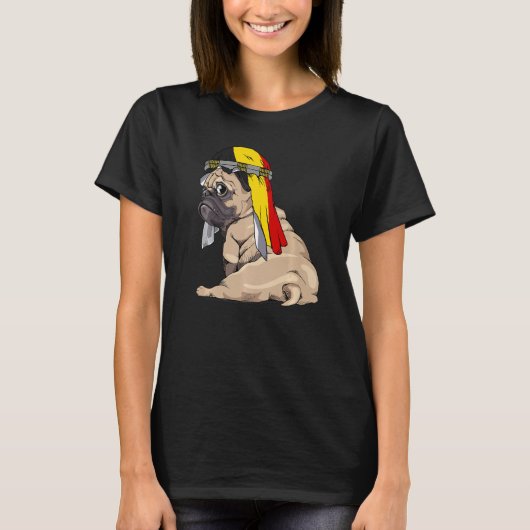 Dog Cute Pug Retro Belgium Flag Pride T-shirt (Voorkant)