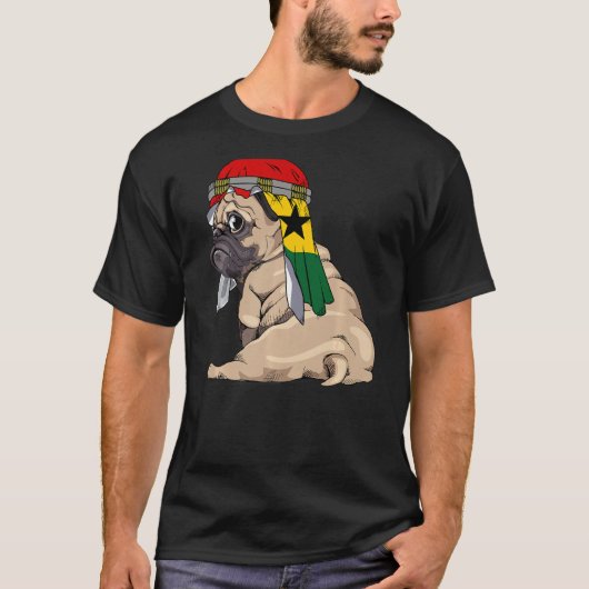 Dog Cute Pug Retro Ghana Flag Pride T-shirt (Voorkant)