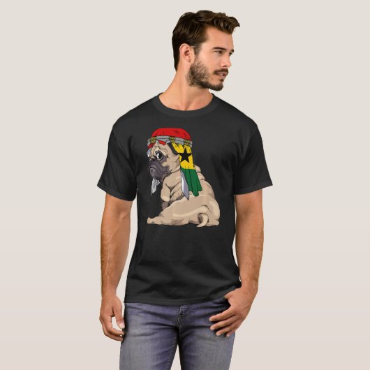 Dog Cute Pug Retro Ghana Flag Pride T-shirt (Voorkant volledig)